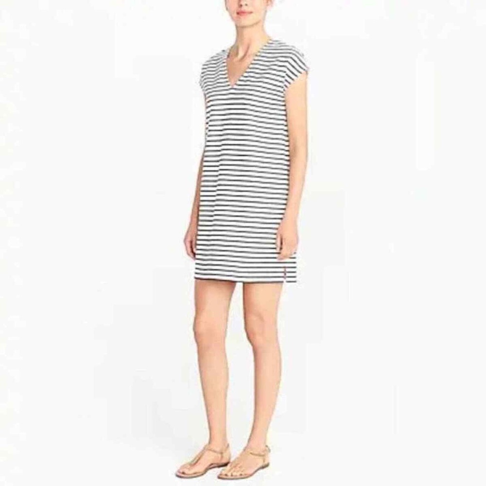 J CREW Factory Blue White Striped V-neck Shift Dress Women’s Nautical - Small - Picture 7 of 7